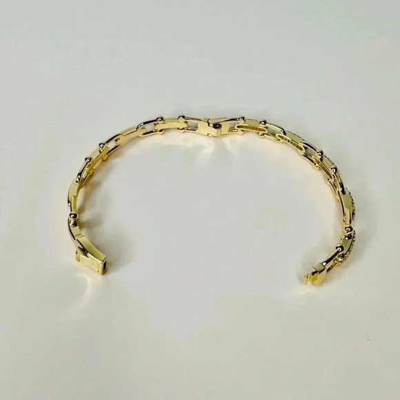 Equestrian Gold & Pave Horseshoe Buckle Hinged Bangle Bracelet - Picture 3 of 8